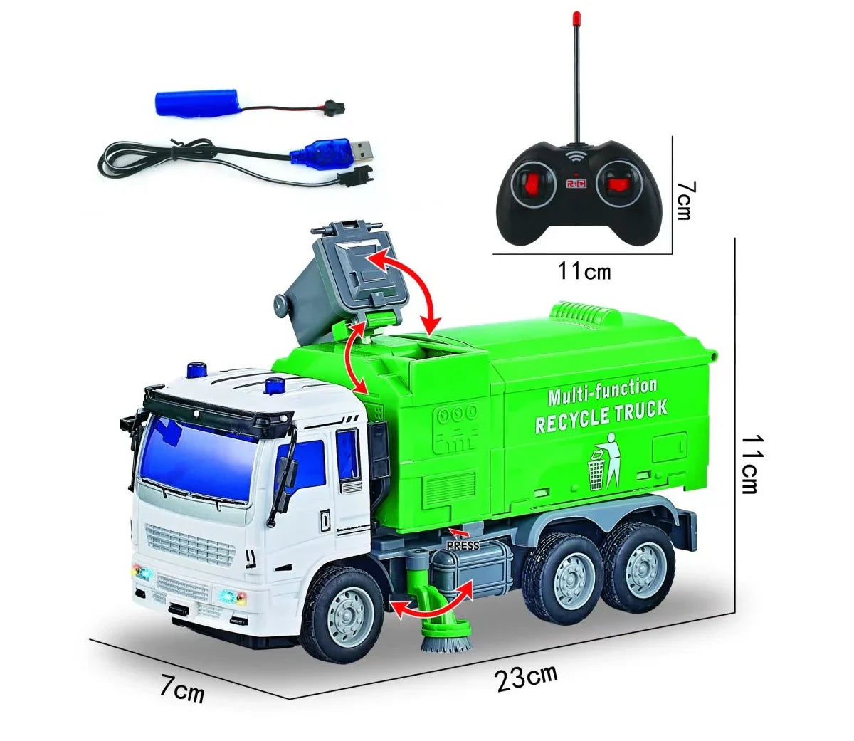 Camion de Gunoi cu Telecomandă, Verde, 23 cm